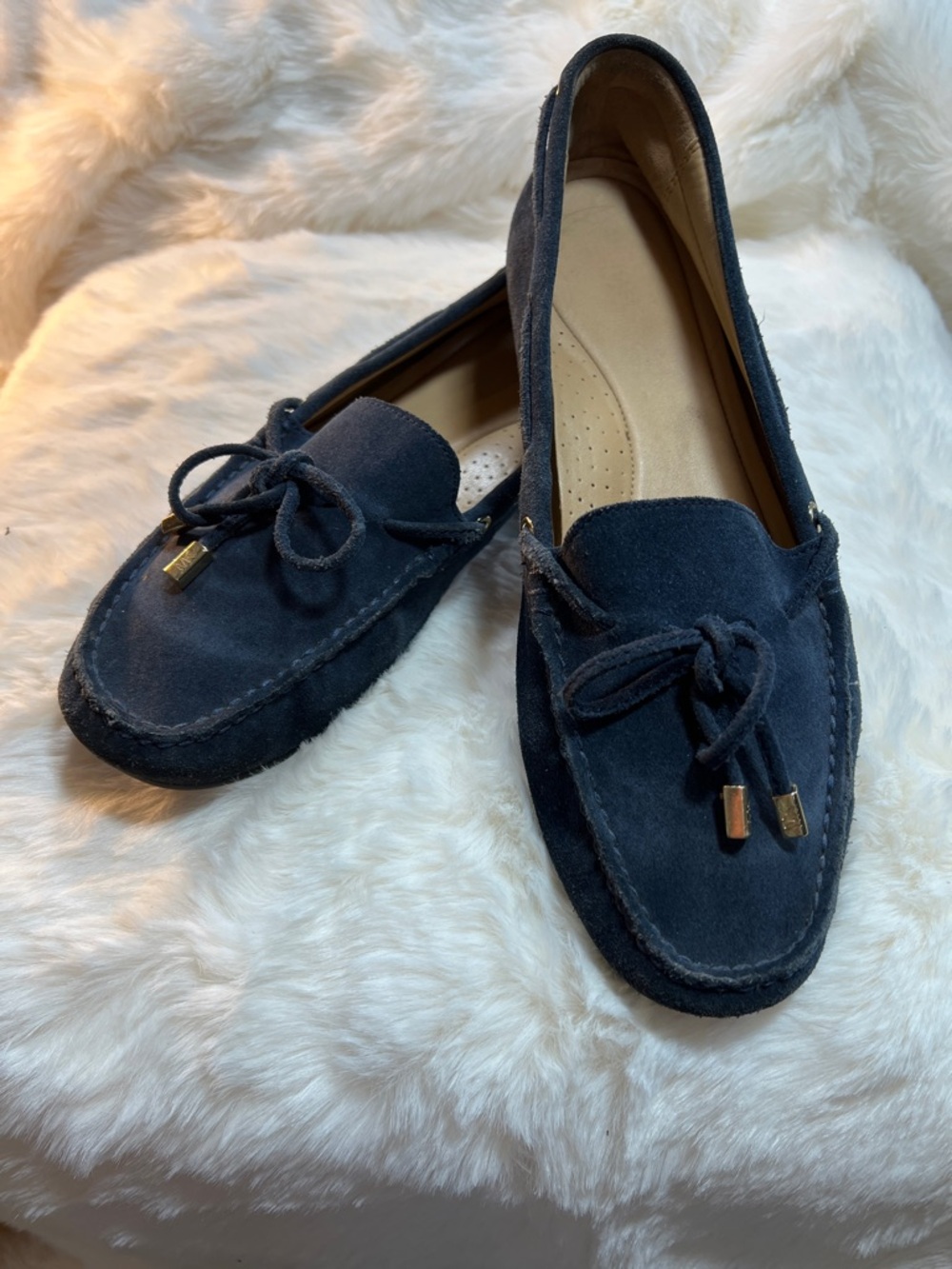 Michael Kors Suede Bow Moccasin Loafers in Navy Classic Slip On Comfy Preppy